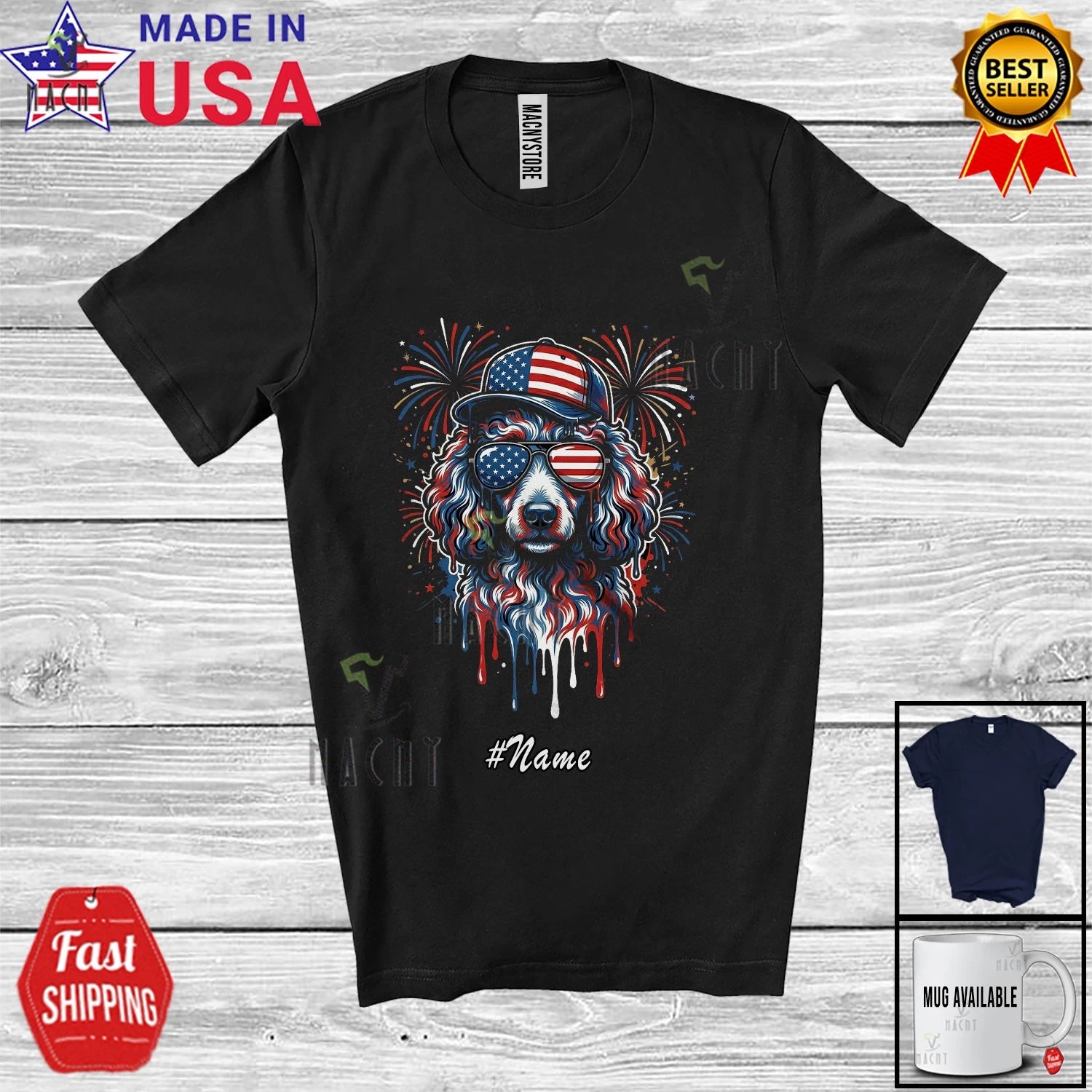Custom Name Poodle Sunglasses Dripped; 250th 4th Of July US Flag Patriotic Shirt