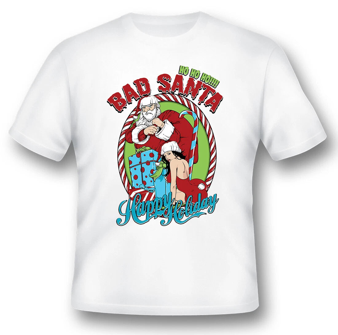 Bad santa Happy Holiday tee shirt black or white