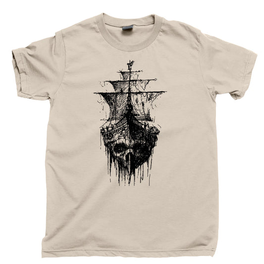Pirate Ghost Ship T Shirt Jolly Roger Skull Crossbones Scallywag Blackbeard Tee