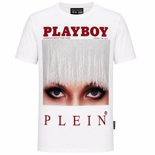 PHILIPP PLEIN x PLAYBOY Magazine 1980 Crystal Iconic Eyes T-Shirt White L XL