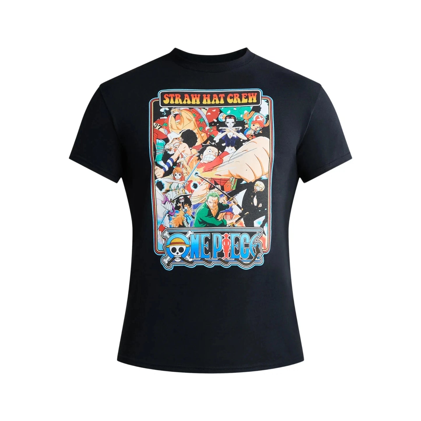 Mens One Piece Straw Hat Crew Short Sleeve T Shirt Black Anime XXX-Large 3X 3XL