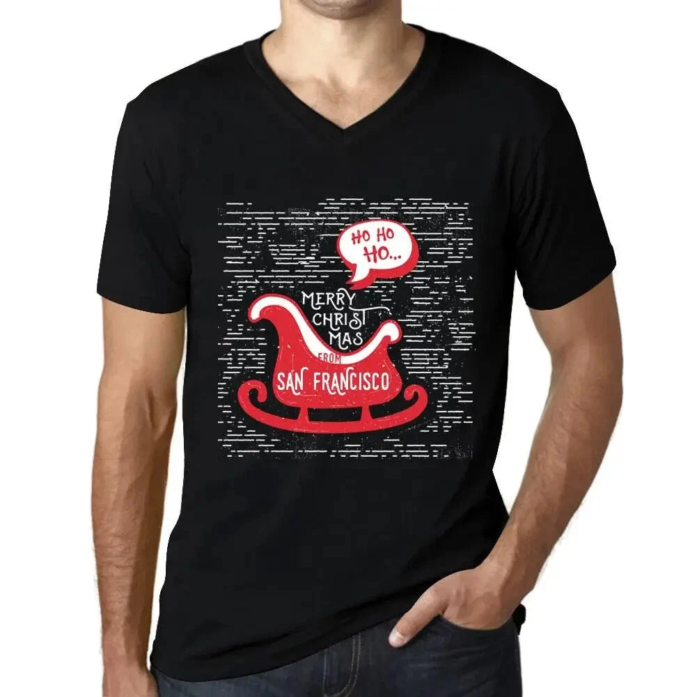 Men's Graphic T-Shirt V Neck Ho Ho Ho Merry Christmas From San Francisco