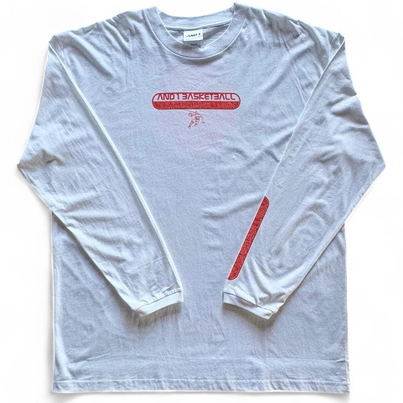 AND1 Basketball Long Sleeve White Tee Excellent Condition Oversized XL 25x28.5
