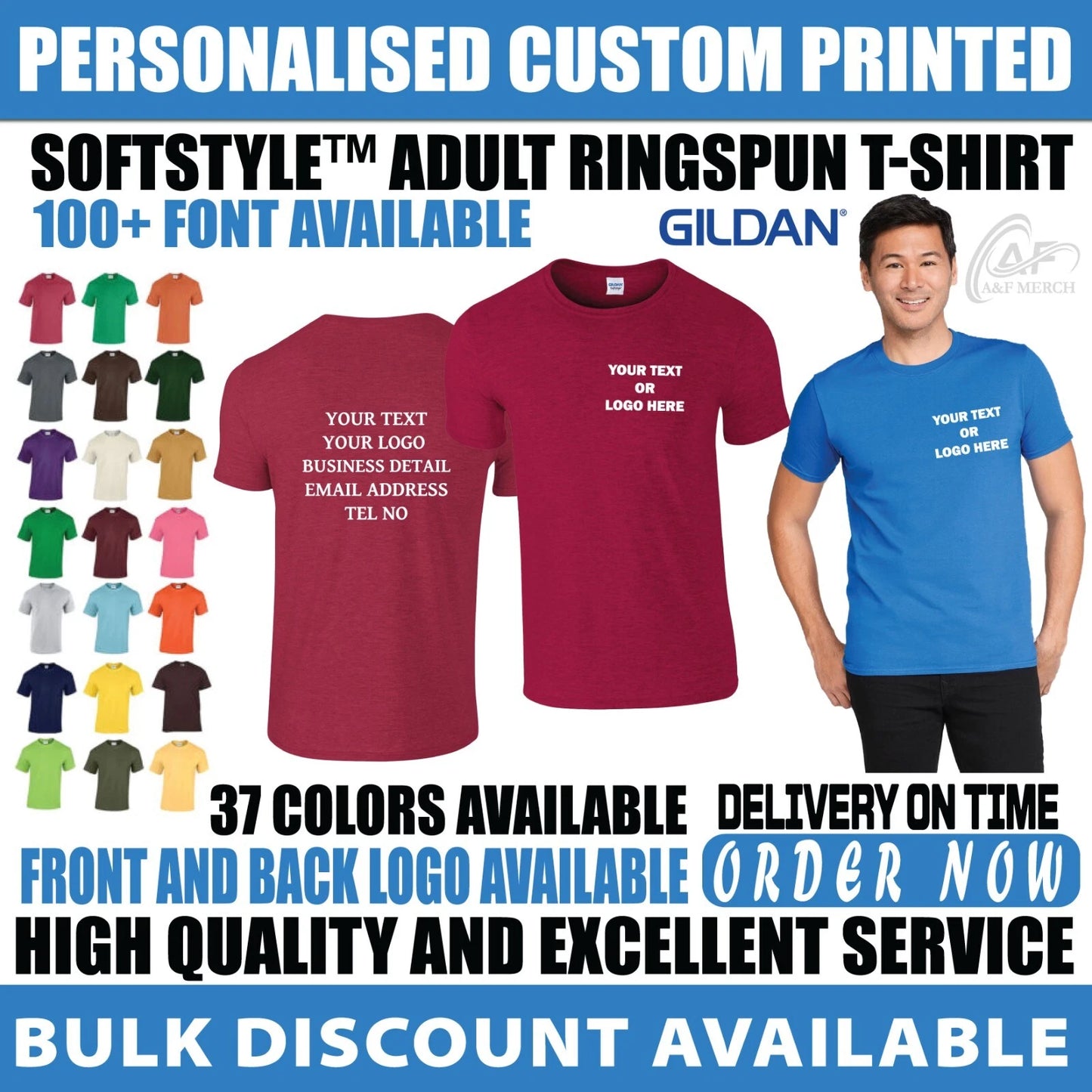 Personalised Custom Printed Gildan Ringspun T-Shirt Text Logo stag do hen GD001