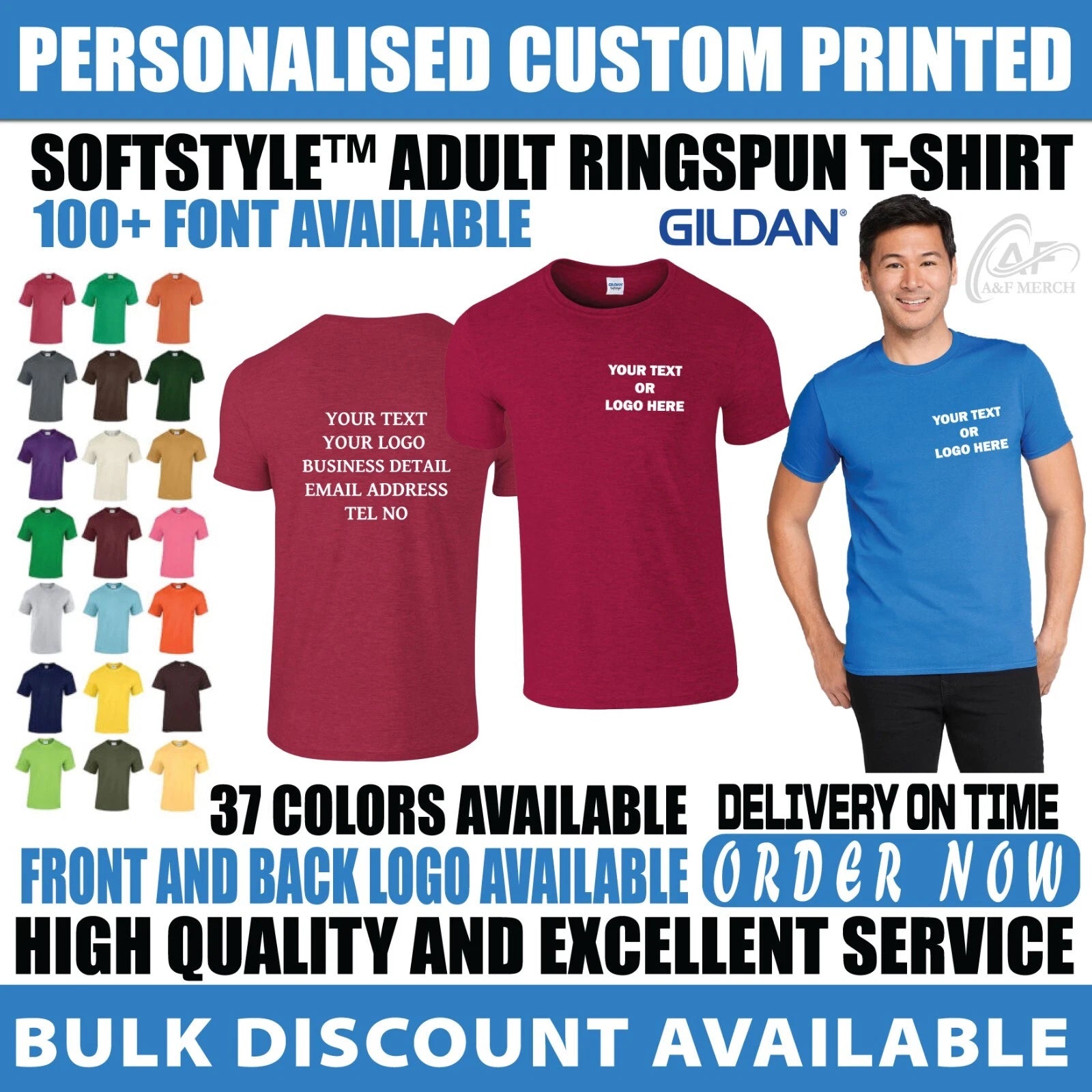 Personalised Custom Printed Gildan Ringspun T-Shirt Text Logo stag do hen GD001