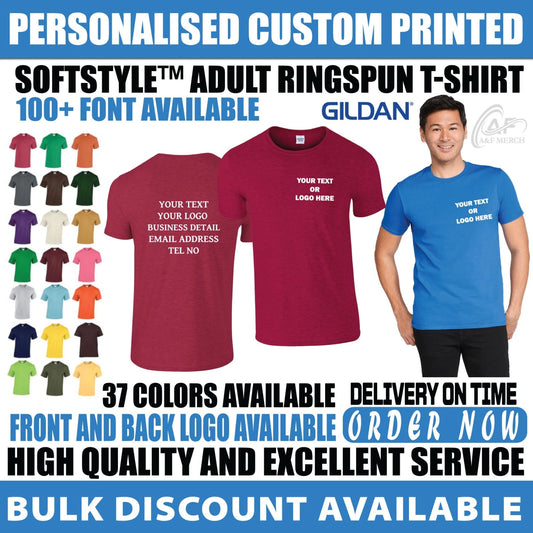 Personalised Custom Printed Gildan Ringspun T-Shirt Text Logo stag do hen GD001