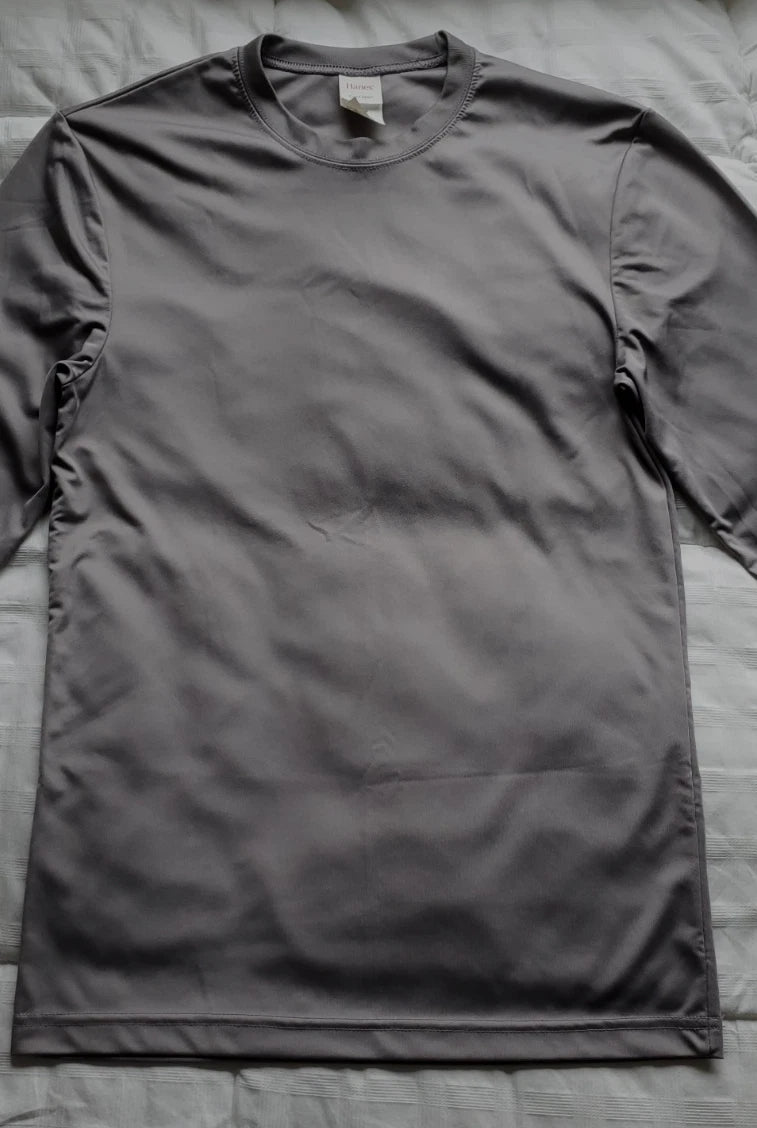 Hanes Long Sleeve Tee Gray T-Shirt Sport Men's FreshIQ Cool DRI Jersey S