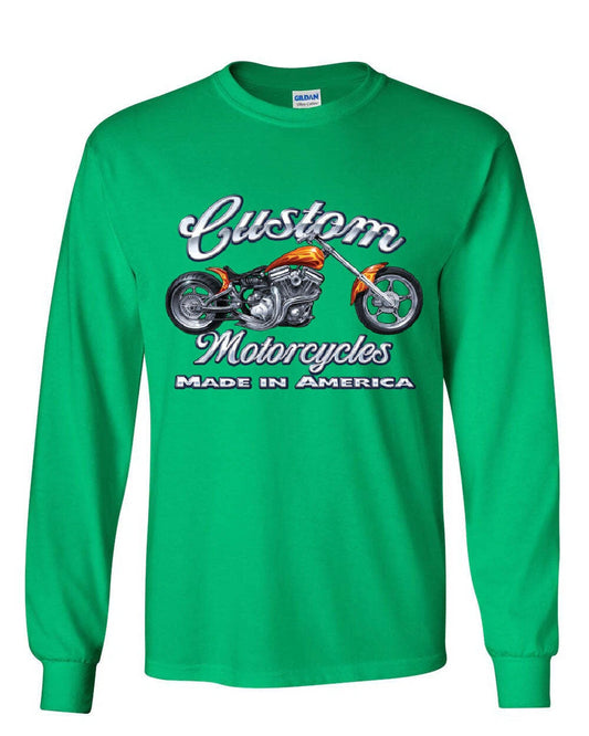 Custom Motorcycles Long Sleeve T-Shirt Biker Chopper American Tradition USA Tee