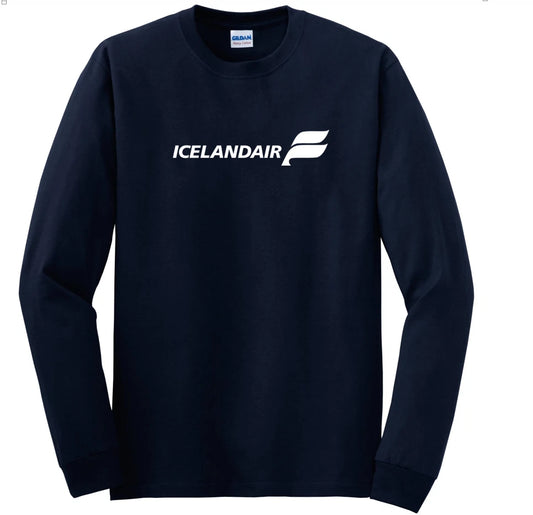 Icelandair Retro Logo Icelandic Airline Shirt Navy Blue Long Sleeve T-Shirt