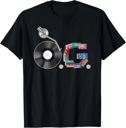 Old School OG Hip Hop Head Vinyl_ CDs_ Tapes 80s 90s Retro T-Shirt