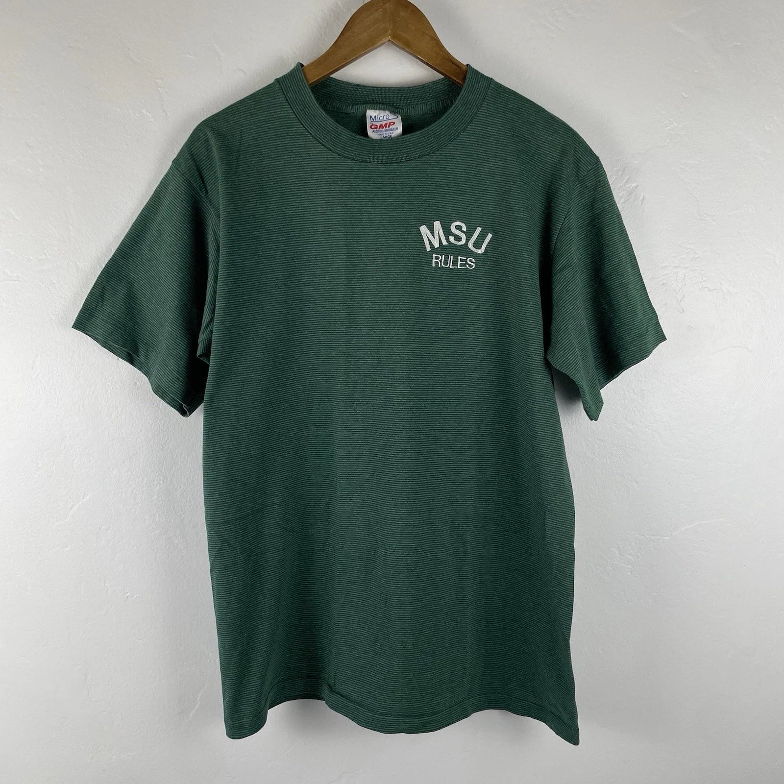Vtg MSU Michigan State University Spartans T-Shirt Mens Large Green Striped 90s