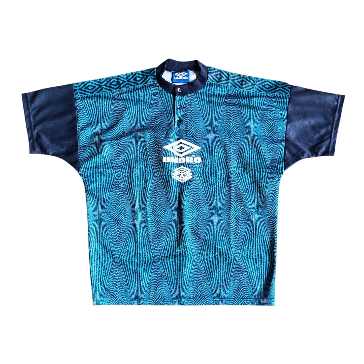 Vintage 90s Umbro Pro Training 3-Button Henley Shirt Men’s S Green Blue Logo Top