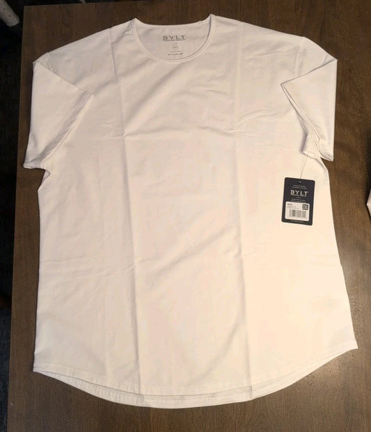 New BYLT Shirt Mens Xxl White Premium Basics Drop Cut Lux Performance Gym Gronk