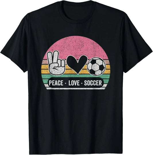 Retro Peace Love Soccer Cute Print Women Teen Girls T-Shirt