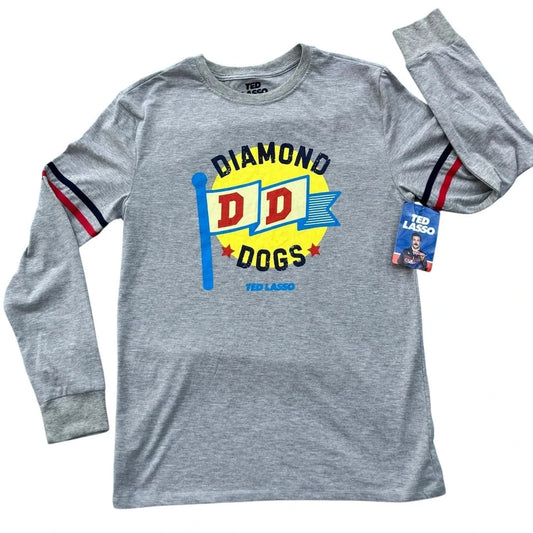 Ted Lasso Shirt Gray Long Sleeve Crew Neck Diamond Dogs Soccer Size XL S232