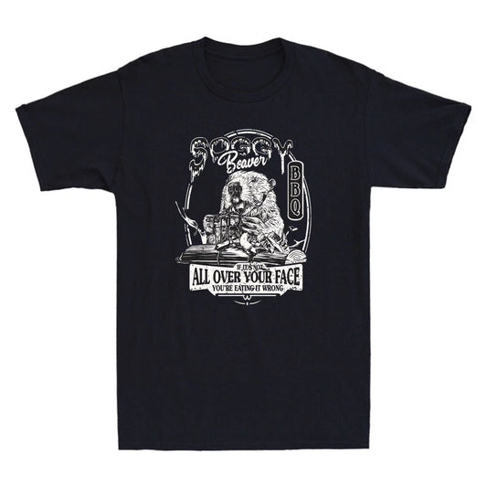 Soggy Beaver BBQ If It's Not All Over Your Face Funny Joke Vintage Men's T-Shirt