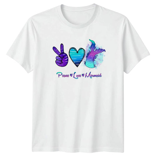 Peace Love Mermaid Womens T-Shirt Mermaidcore Fantasy Ocean