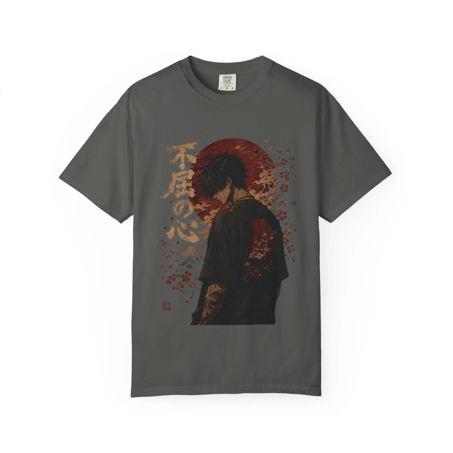 Samurai Shadow Illustration T-shirt | Japanese Kanji, Red Sun