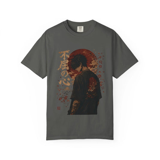 Samurai Shadow Illustration T-shirt | Japanese Kanji, Red Sun