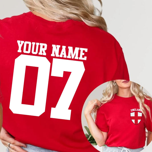 Personalized England T-Shirt Custom Name Number Soccer Team Supporters Fans Top