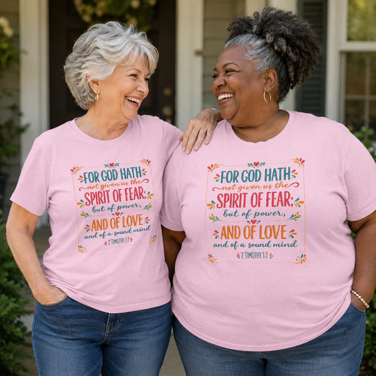 2 Timothy 1:7 Christian T-Shirt Faith Scripture Bible Verse Cotton Tee