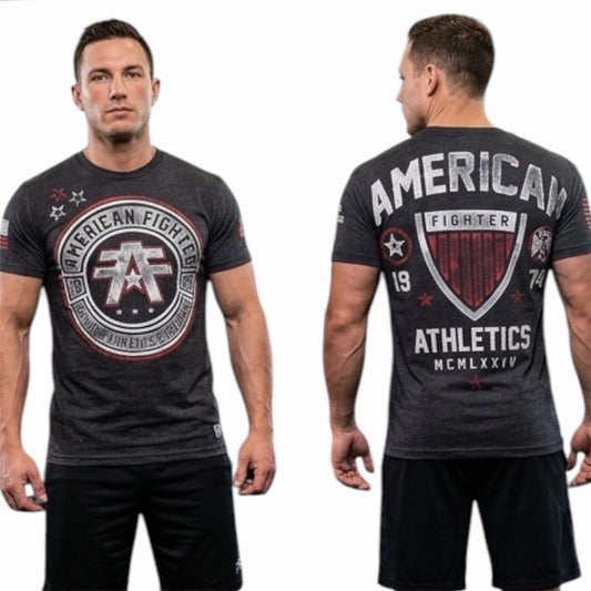 AMERICAN FIGHTER Heather Black CUMBERLAND Athletic Graphic T-shirt NWT