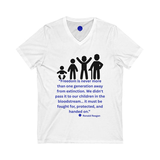 Ronald Reagan Freedom Extinction Quote Tee, V-Neck T-shirt Gift Blue Dot Quotes™