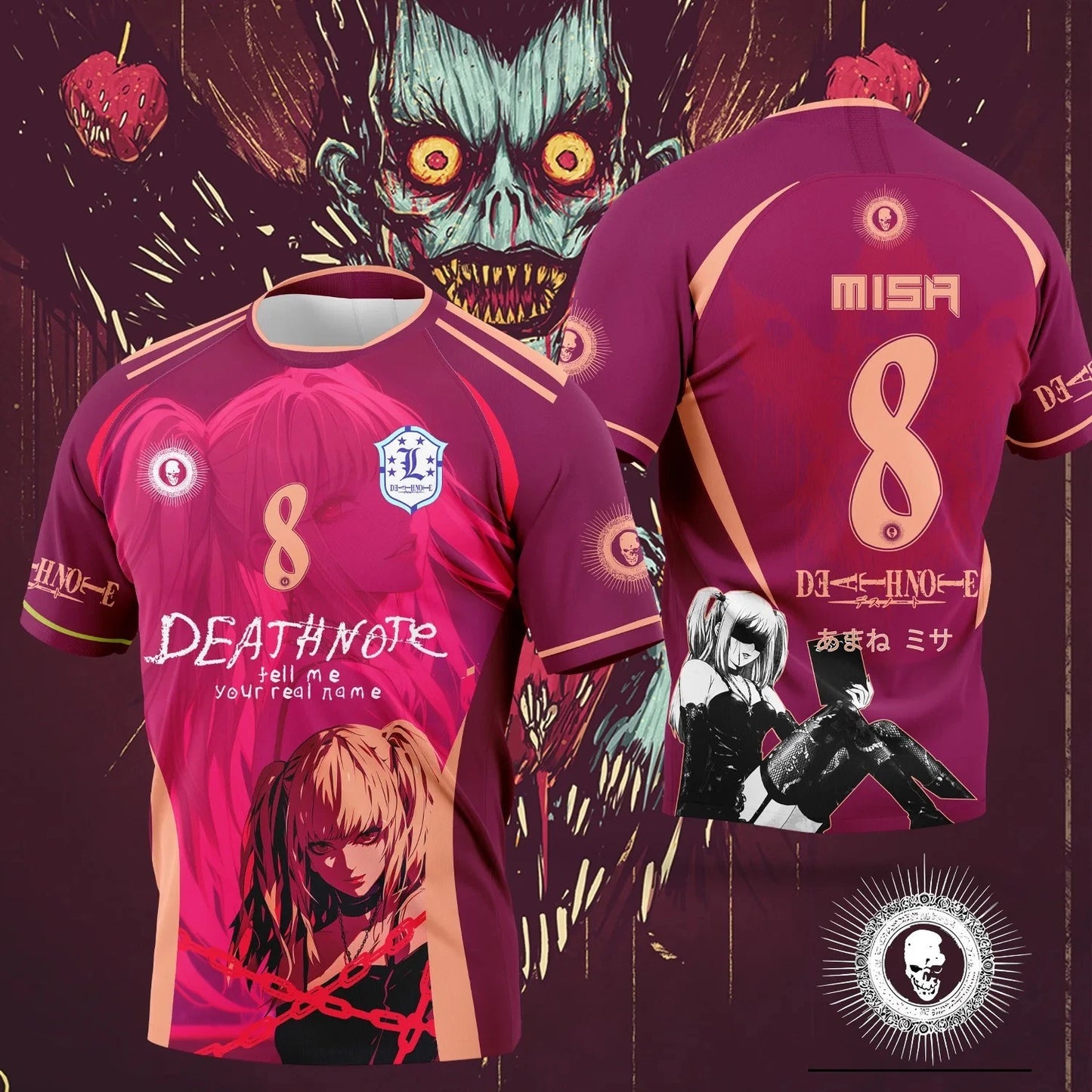 Death Note ANIME Football T-Shirts Quick Dry Polyester Breathable Tees