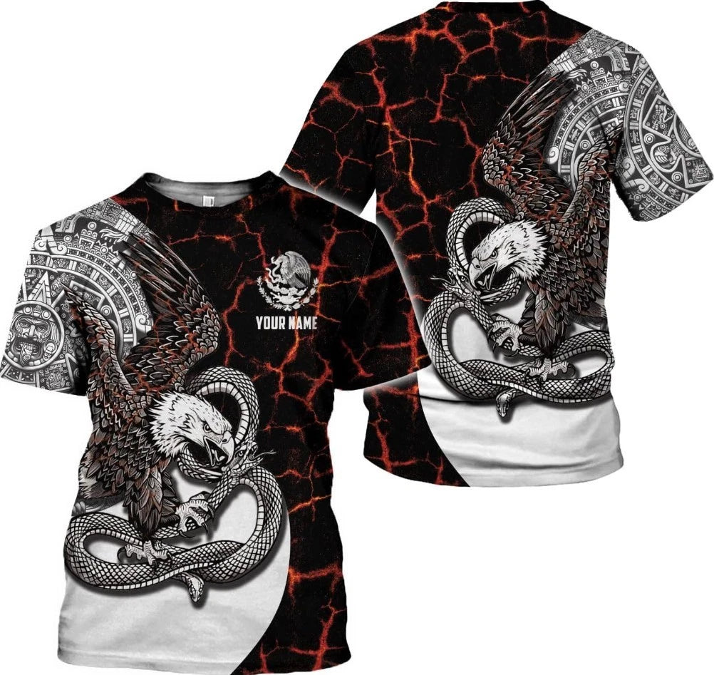 Custom Mexico Shirts Personalized Name Mexican 3D Flag Shirt for Men Women Aztec
