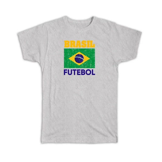 Gift T-Shirt : Brazil Distressed Flag Soccer Futebol Team Brazilian Country