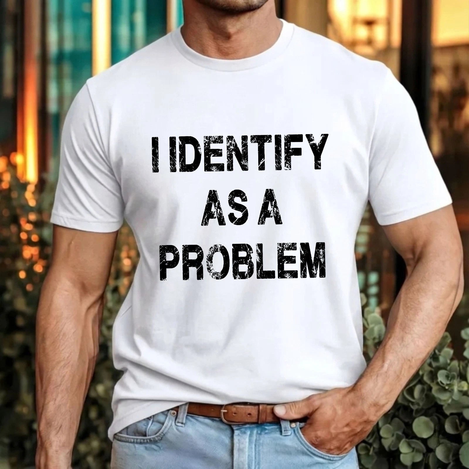 I Identify As A Problem T-Shirt Funny Cynical Humour Birthday Party Gift Tee Top
