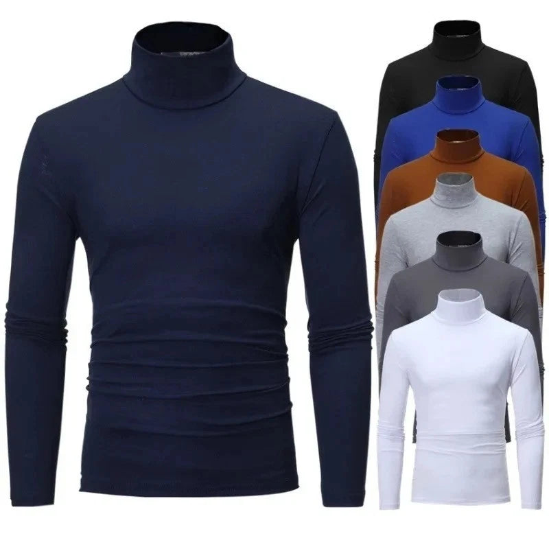 Mens Turtleneck Basic Pullover Long Sleeve Jumper Top Casual Slim Fit T-Shirt