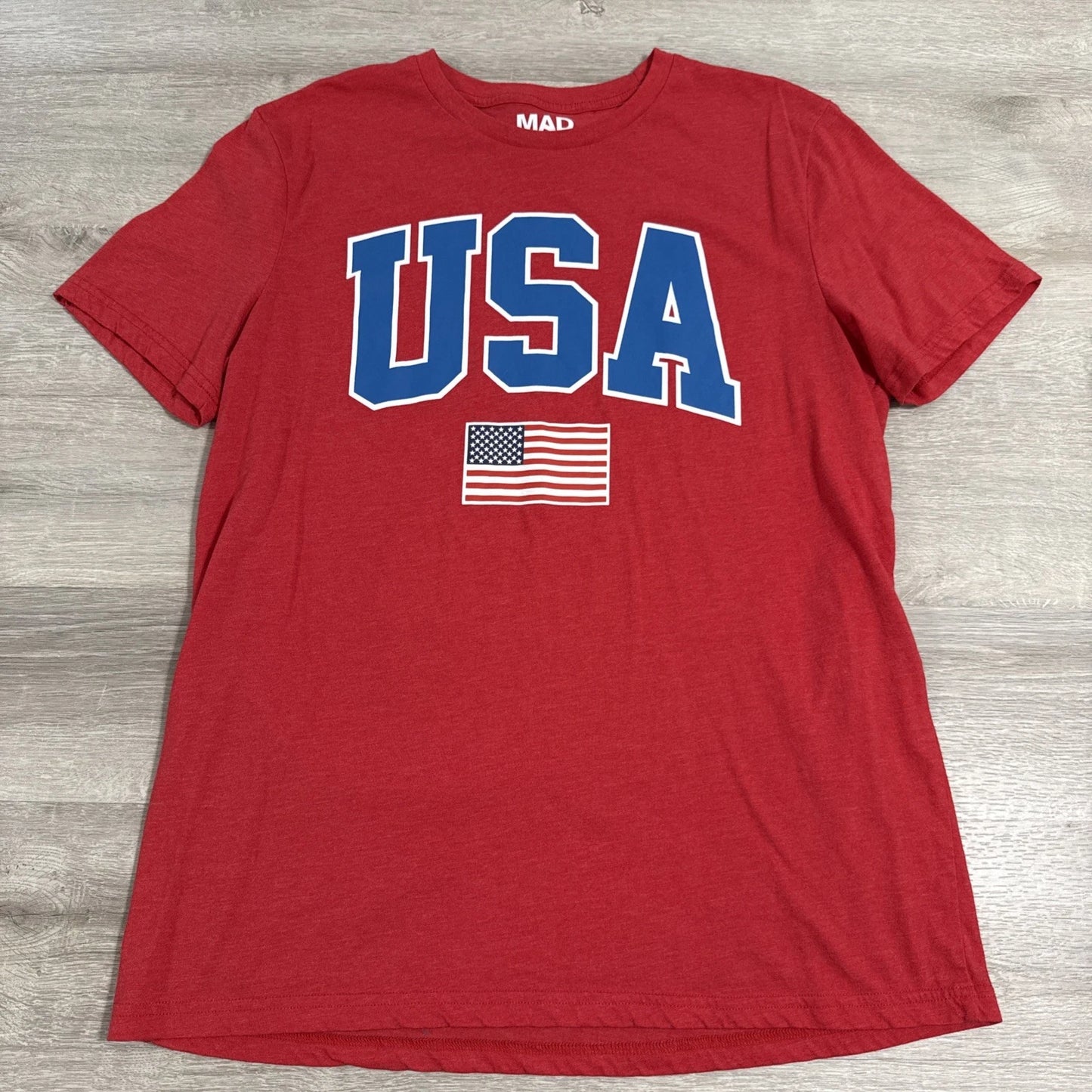 USA Shirt American Flag Patriotic Men's Red Cotton Blend XL Tee