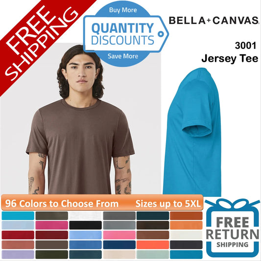 🔥 Bella + Canvas Men Jersey Short Sleeve T Shirt Ringspun Up To 5XL 3001 a