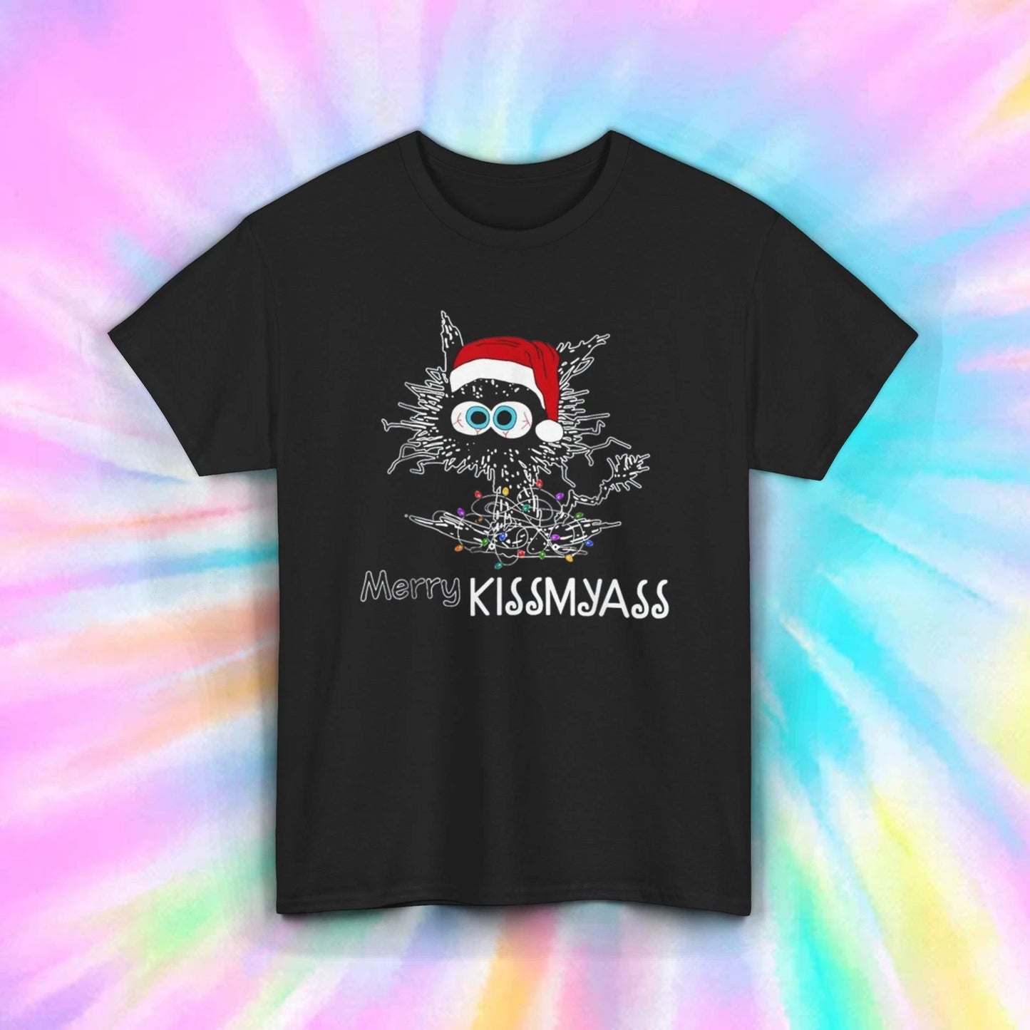 Men's Women's Merry KISSMYASS T Shirt | Funny Christmas Cat Humor | S-5XL Tee