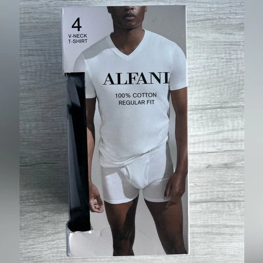 Alfani Men's 4-Pk. V-Neck Regular-Fit Black Cotton Undershirts Size Medium