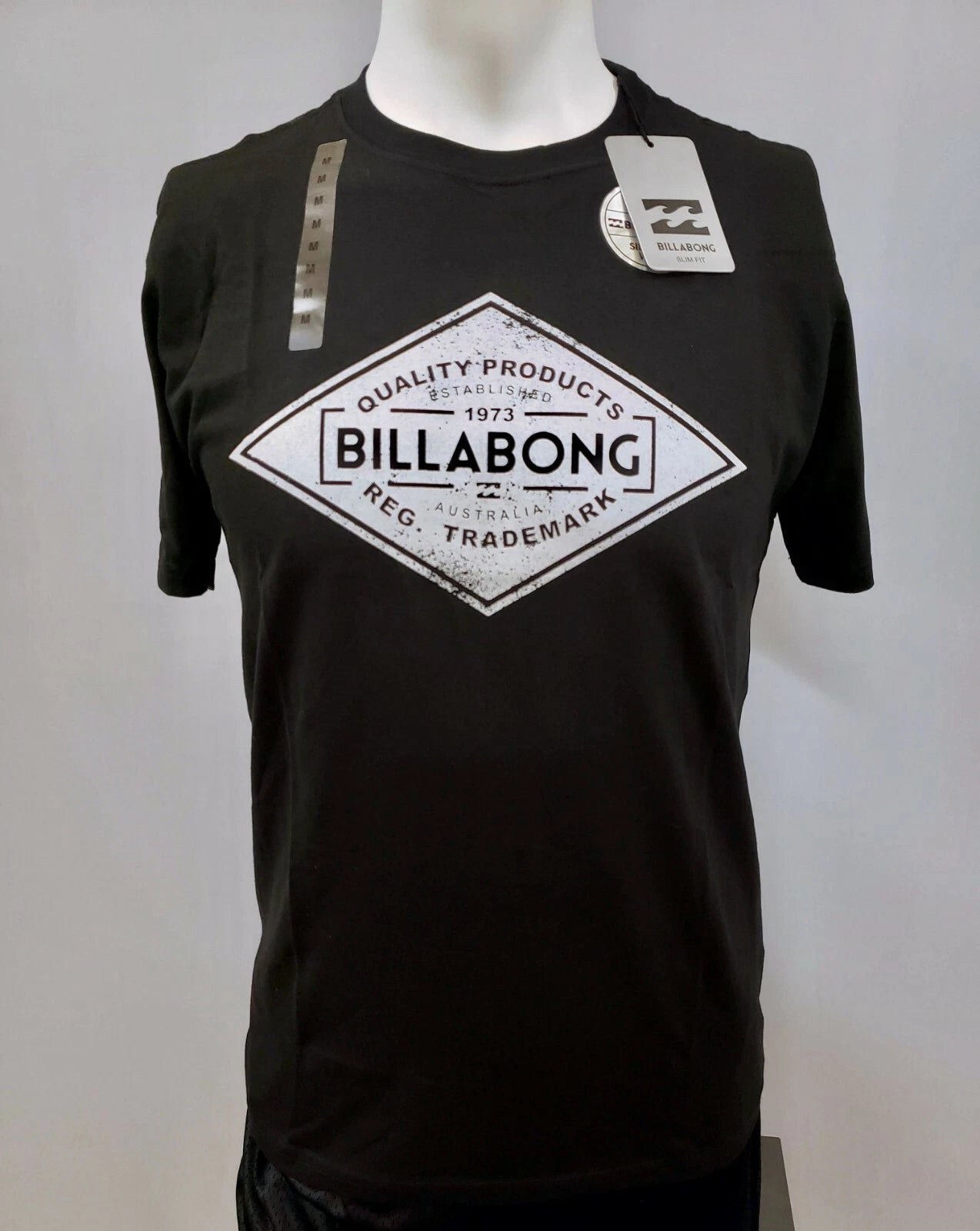 Billabong Mens Slim Fit Graphic T Shirt Diamond Black Blue Short Sleeve Size S
