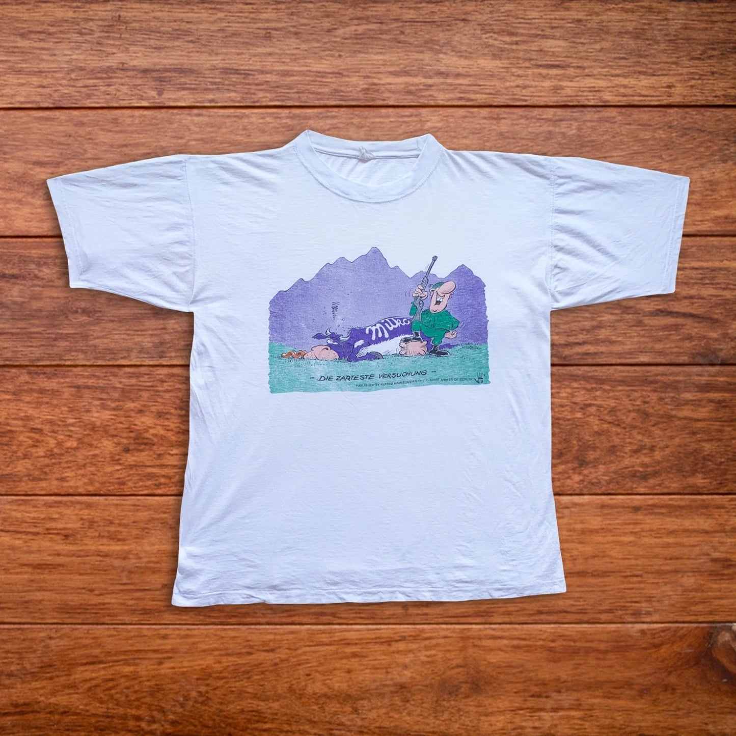 Vintage 90s MILKA T Shirt Chocolate Cow Hunter Alfred Himmelweiss Single stitch