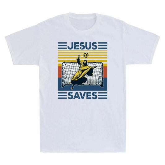 Sleeve Short Vintage Soccer Jesus Saves Gift Adult Cotton T-Shirt Funny Men's