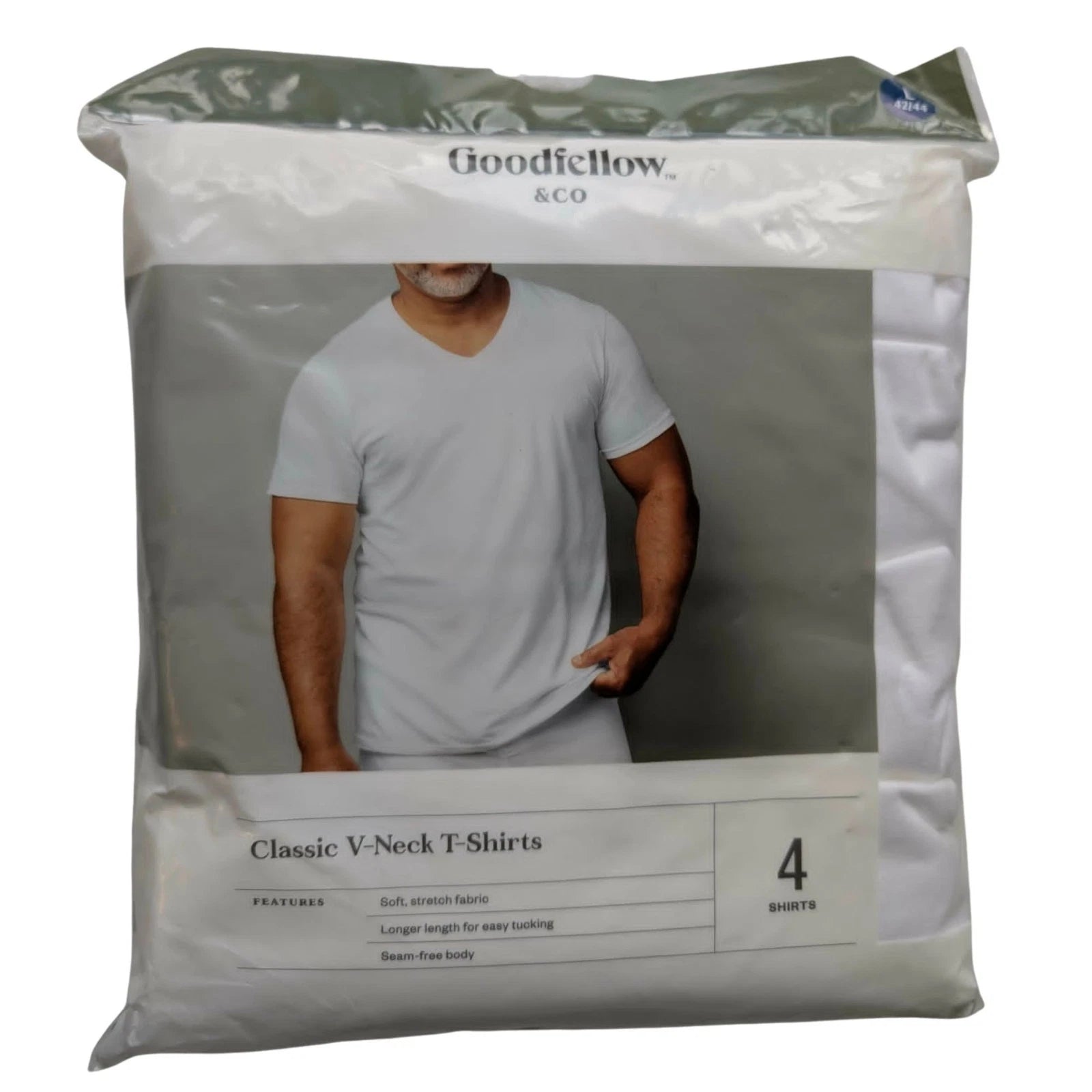GOODFELLOW Classic T-shirts 100% Cotton WHITE V-NECK 4 ct Soft Stretch - XLARGE