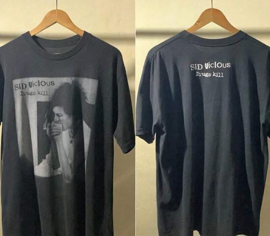 Pistols Sid Vicious Drugs Kill basic black 2 side T shirt classic