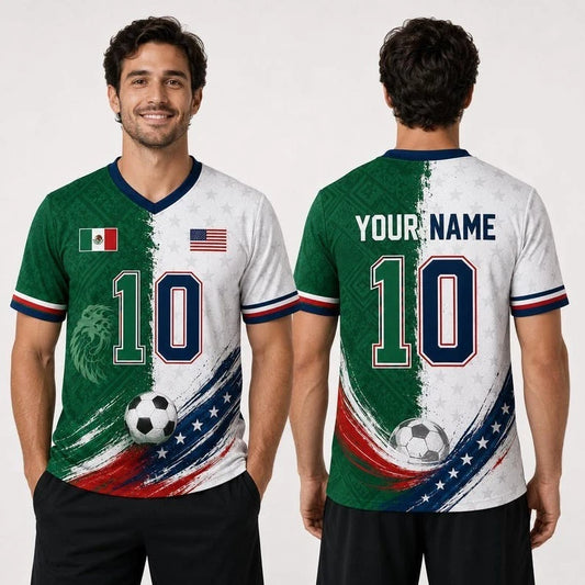 Personalized USA Mexico Split Soccer Jersey, Football Fan Gift for Father, Husba
