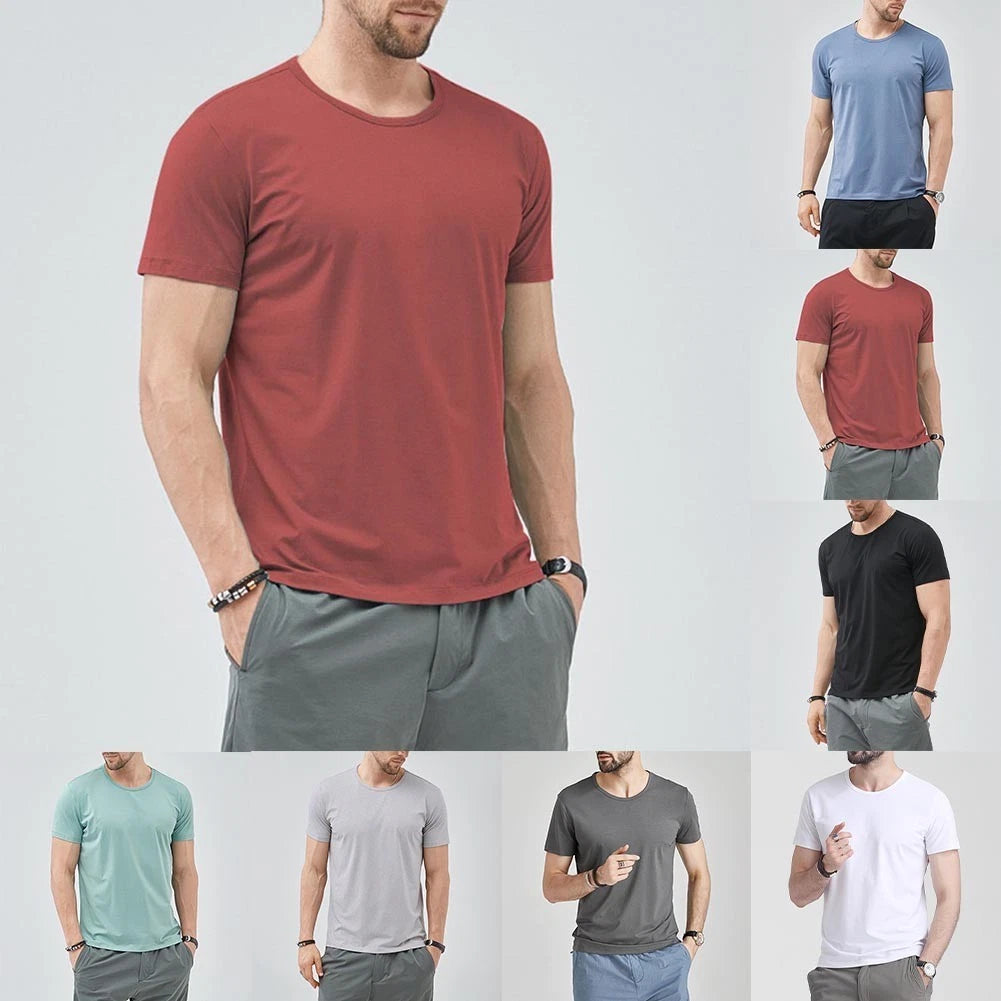 Simple Style Men Casual T-Shirt O-neck Top Simple Design Regular Length