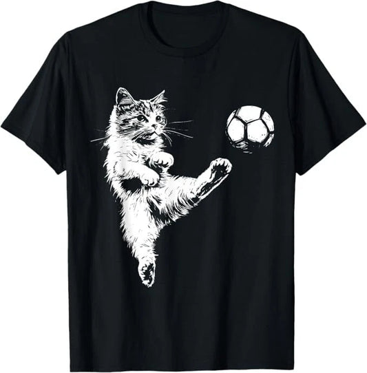 Funny Cat Soccer Ball Graphic T-Shirt
