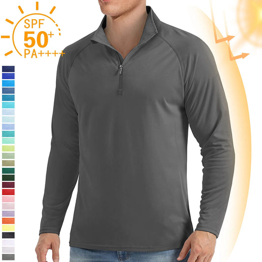 UPF50+ Mens 1/4 Zip UV Shirts Summer Skin Protection Performance Fishing T-Shirt