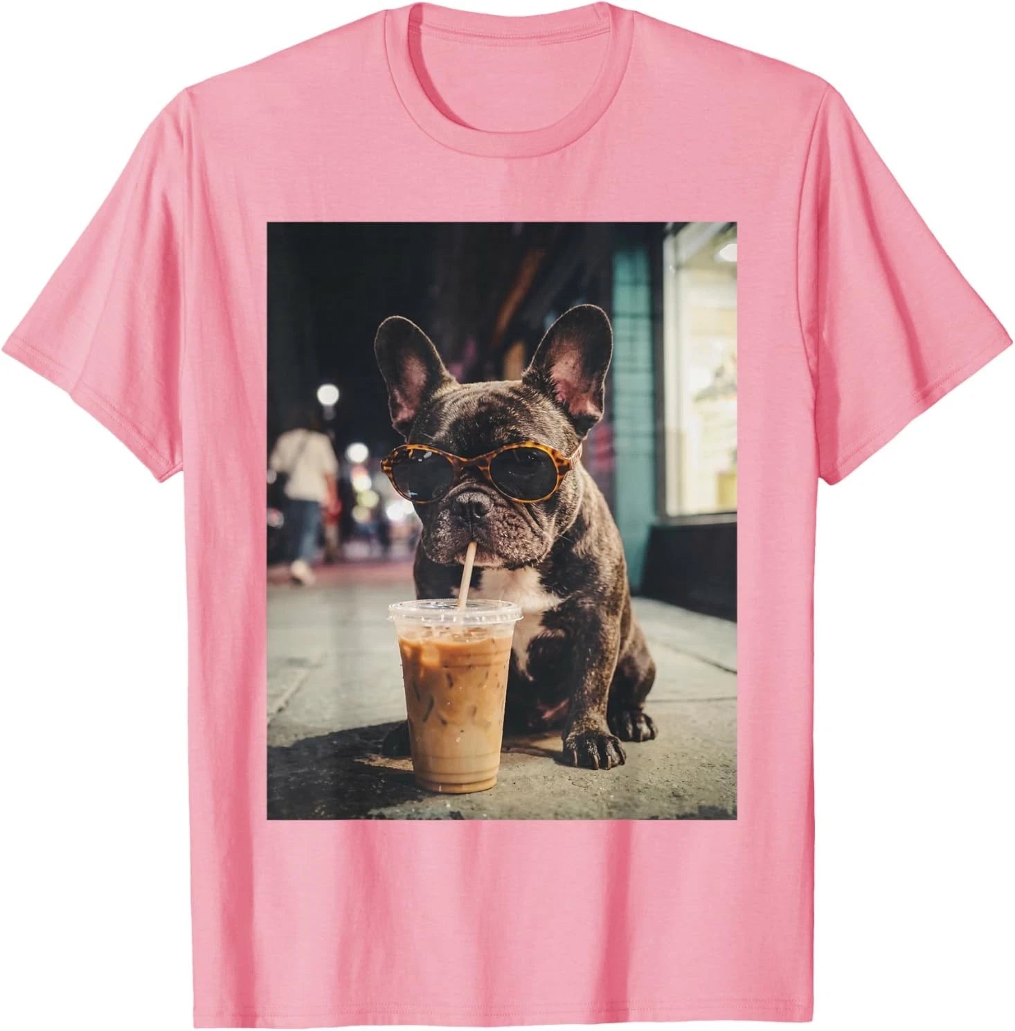 French Bulldog Drinking Iced Coffee Funny Animal T-Shirt