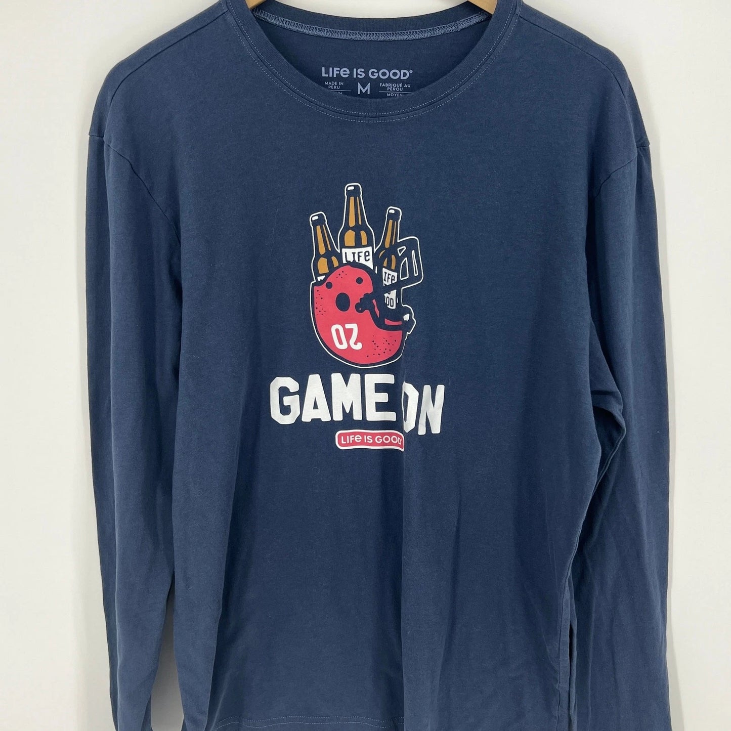 Life is Good Game On Long Sleeve Blue T Shirt Football Size M