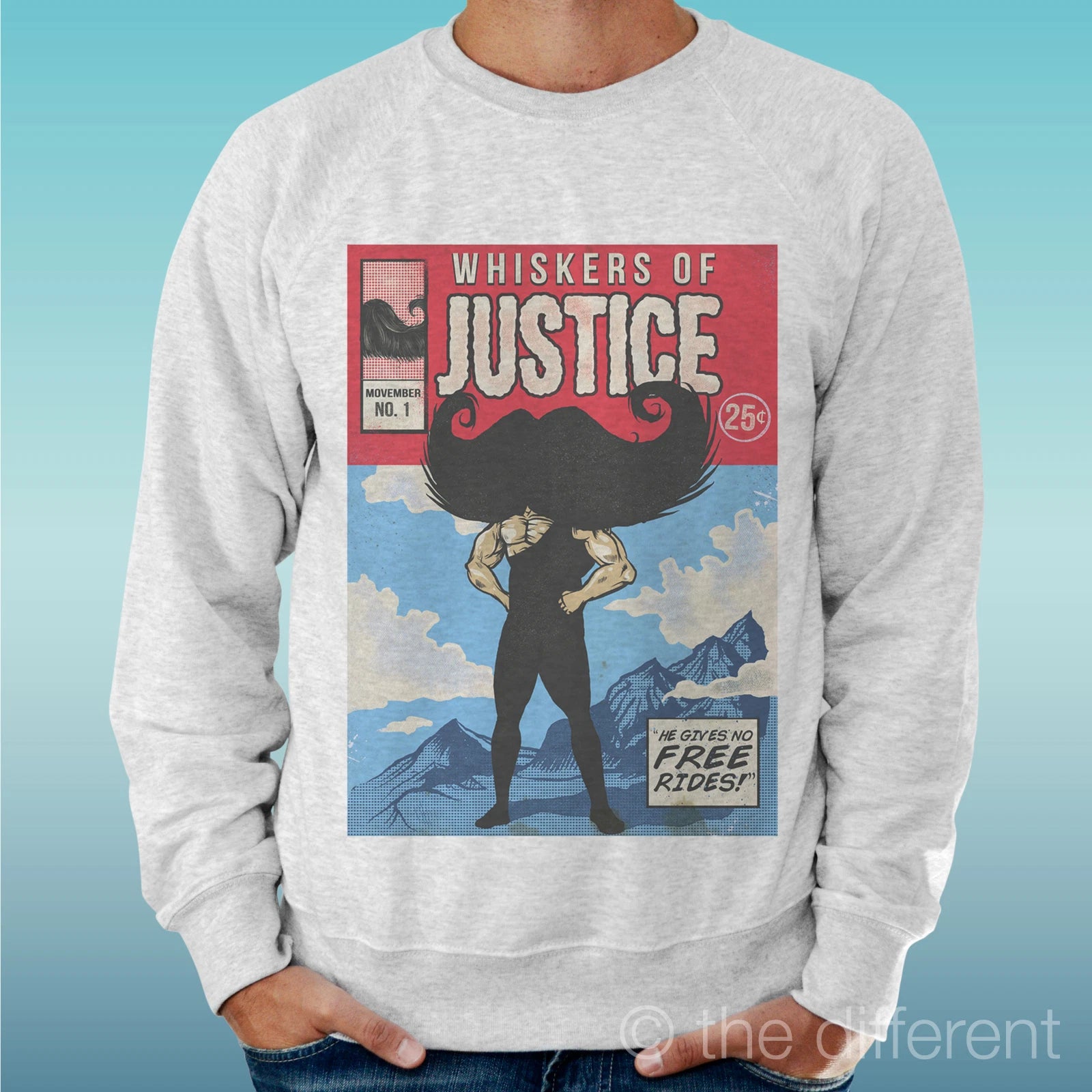 Felpa Man Light Sweater Light Grey " Mr.Mustache " Road To Happiness