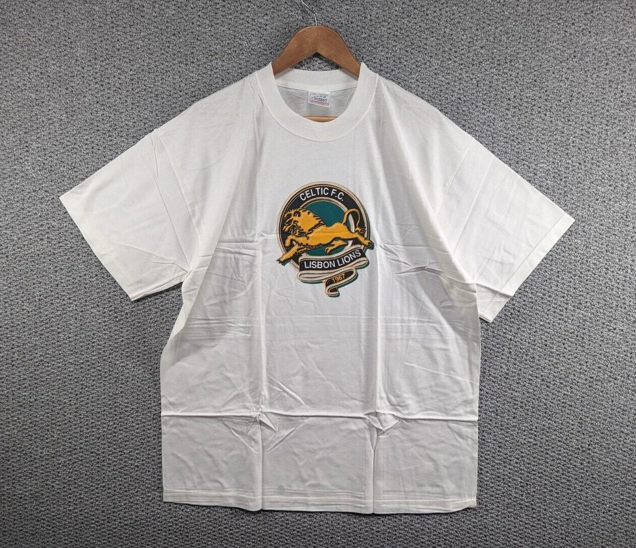 Celtic FC The Lisbon Lions Vintage White Graphic Print Screen Stars T-shirt - XL