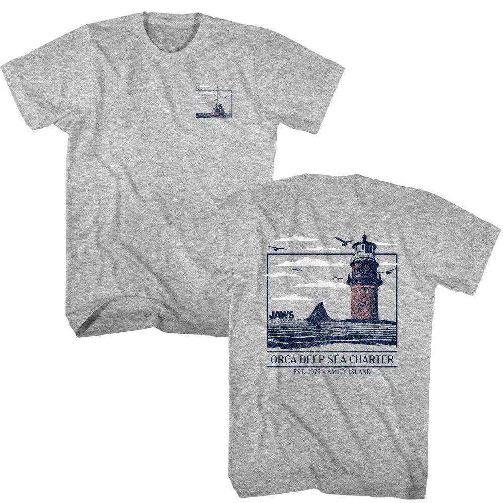 Jaws 70's Thriller Movie Orca Deep Sea Charters Est 1975 Seagulls Men's T Shirt